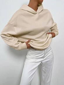 SHEIN Unity Hoodie Khẩu hiệu & Hình ảnh Bướm Túi kangaroo Thả vai - Màu be - Xem 5