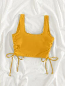 Top de bikini con cordón liso para vacaciones de verano en la playa - Amarillo - Ver 2