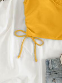 Top de bikini con cordón liso para vacaciones de verano en la playa - Amarillo - Ver 3