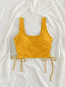 Top de bikini con cordón liso para vacaciones de verano en la playa - Amarillo - Ver 5
