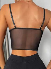 Sheer Floral Lace Bustier Cami Crop Top - Black - View 2