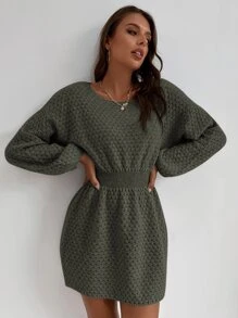 SHEIN LUNE 蝙蝠袖束腰毛衣裙 - 軍綠色 - 查看 6