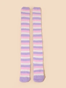 Striped Over The Knee Fuzzy Socks - Multicolor - View 3