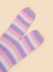 Striped Over The Knee Fuzzy Socks - Multicolor - View 5