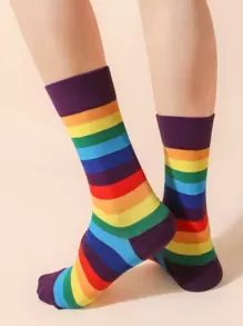 Hombres Calcetines de tripulación de rayas de arcoíris - Multicolor - Ver 1