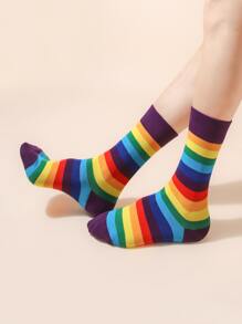 Hombres Calcetines de tripulación de rayas de arcoíris - Multicolor - Ver 2