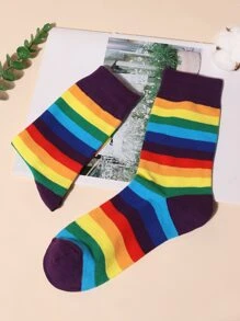 Hombres Calcetines de tripulación de rayas de arcoíris - Multicolor - Ver 3