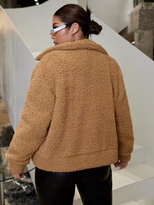 SHEIN Cazadora teddy con diseño de solapa - Marrón - Ver 2