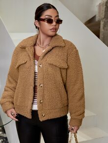 SHEIN Cazadora teddy con diseño de solapa - Marrón - Ver 5