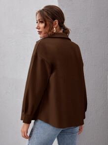 SHEIN Essnce Button Front Drop Shoulder Solid Coat - Coffee Brown - View 2