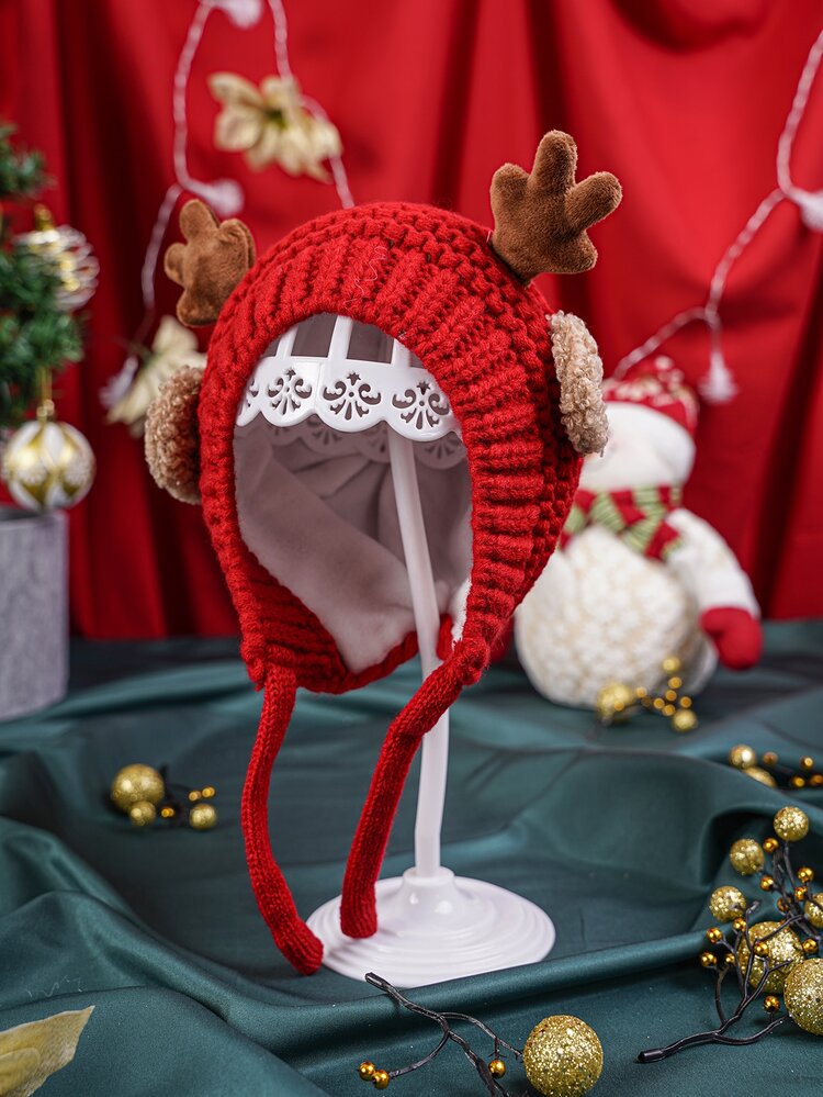 嬰兒鹿角裝飾帽 - 紅色 - 查看 1