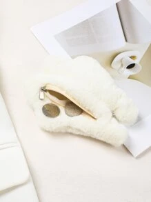 卡通兔子图案毛绒钱包 轻便时尚礼品礼物配饰装饰白领人士男士女士女士钱包迷你钱包钱包零钱包 - 白色 - 查看 5