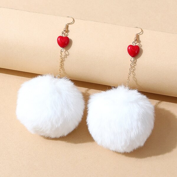 

Pom-pom Drop Earrings, White