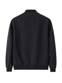 Men Letter Embroidery Zipper Bomber Jacket - Black - View 2