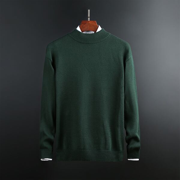 

Men Mock Neck Ribbed Knit Sweater, Dark green