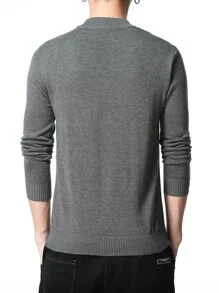 Men Elk Embroidery Mock Neck Jumper Without Shirt - Dark Grey - View 2