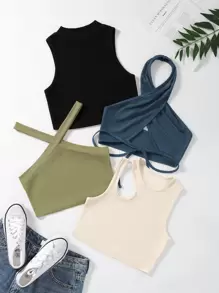 SHEIN Unity 4pcs Rib-knit Top - Multicolor - View 1