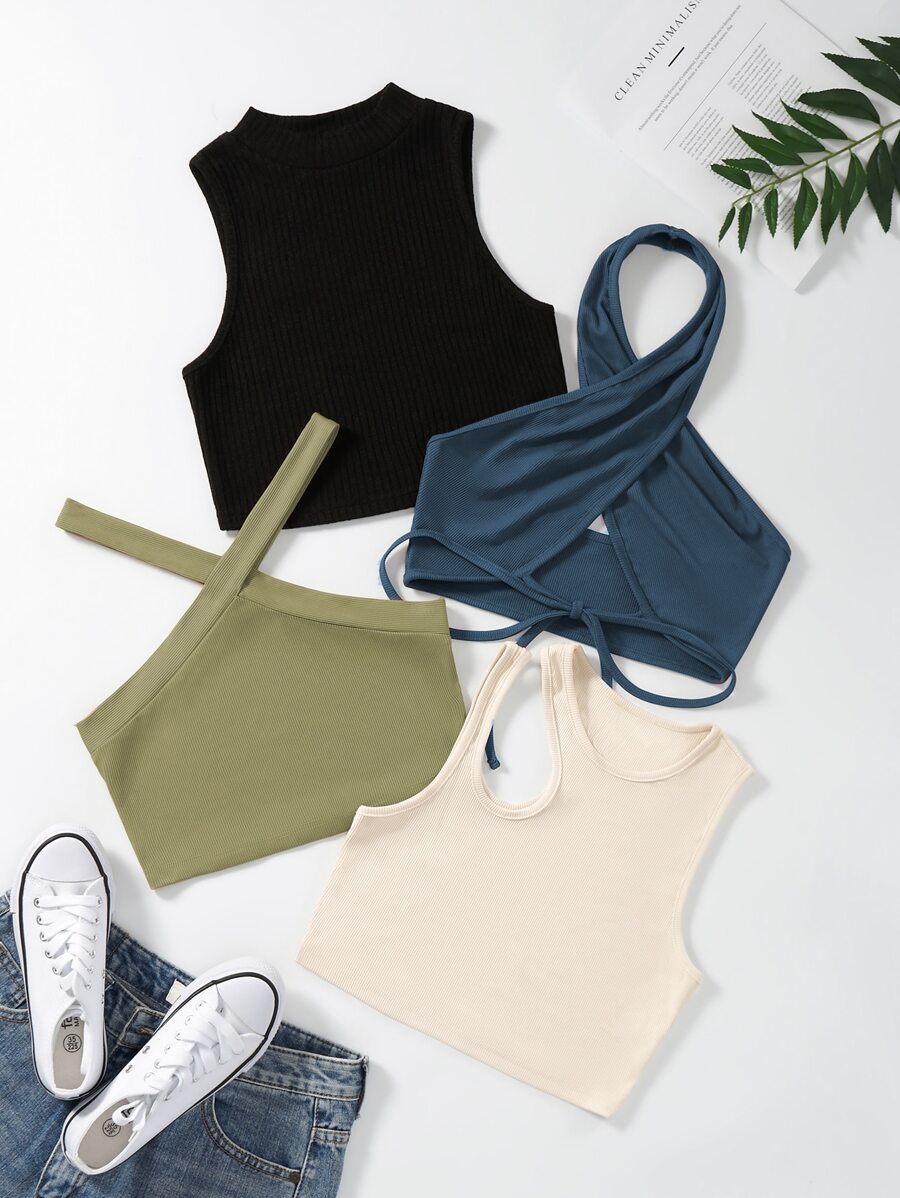 SHEIN Unity 4pcs Rib-knit Top - Multicolor - View 1