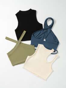 SHEIN Unity 4pcs Rib-knit Top - Multicolor - View 2