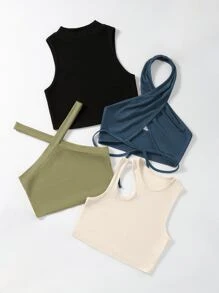 SHEIN Unity 4pcs Rib-knit Top - Multicolor - View 5