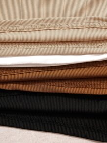 Chiquease 4入組鏤空不對稱領條紋針織背心上衣 - 彩色 - 查看 5