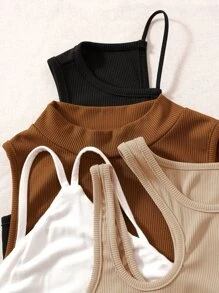 Chiquease 4入組鏤空不對稱領條紋針織背心上衣 - 彩色 - 查看 6