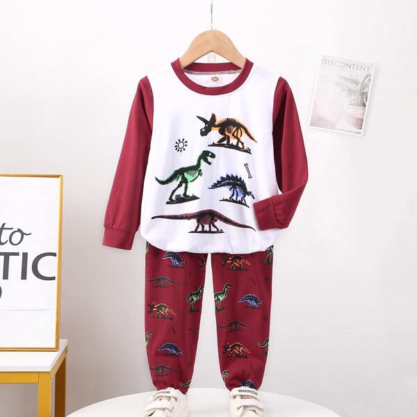 

Toddler Boys Two Tone Dinosaur Print Pullover & Sweatpants, Multicolor