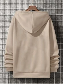 Manfinity Men Slogan Graphic Kangaroo Pocket Drawstring Hoodie - Khaki - View 2