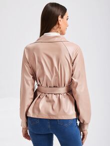 Mulvari 西裝領插肩袖腰帶PU皮革風衣外套