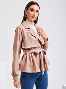 Mulvari 西裝領插肩袖腰帶PU皮革風衣外套