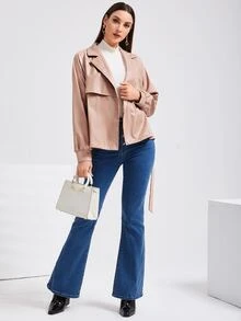 Mulvari 西裝領插肩袖腰帶PU皮革風衣外套