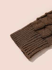 Fluffy Trim Fingerless Gloves - Camel - View 3