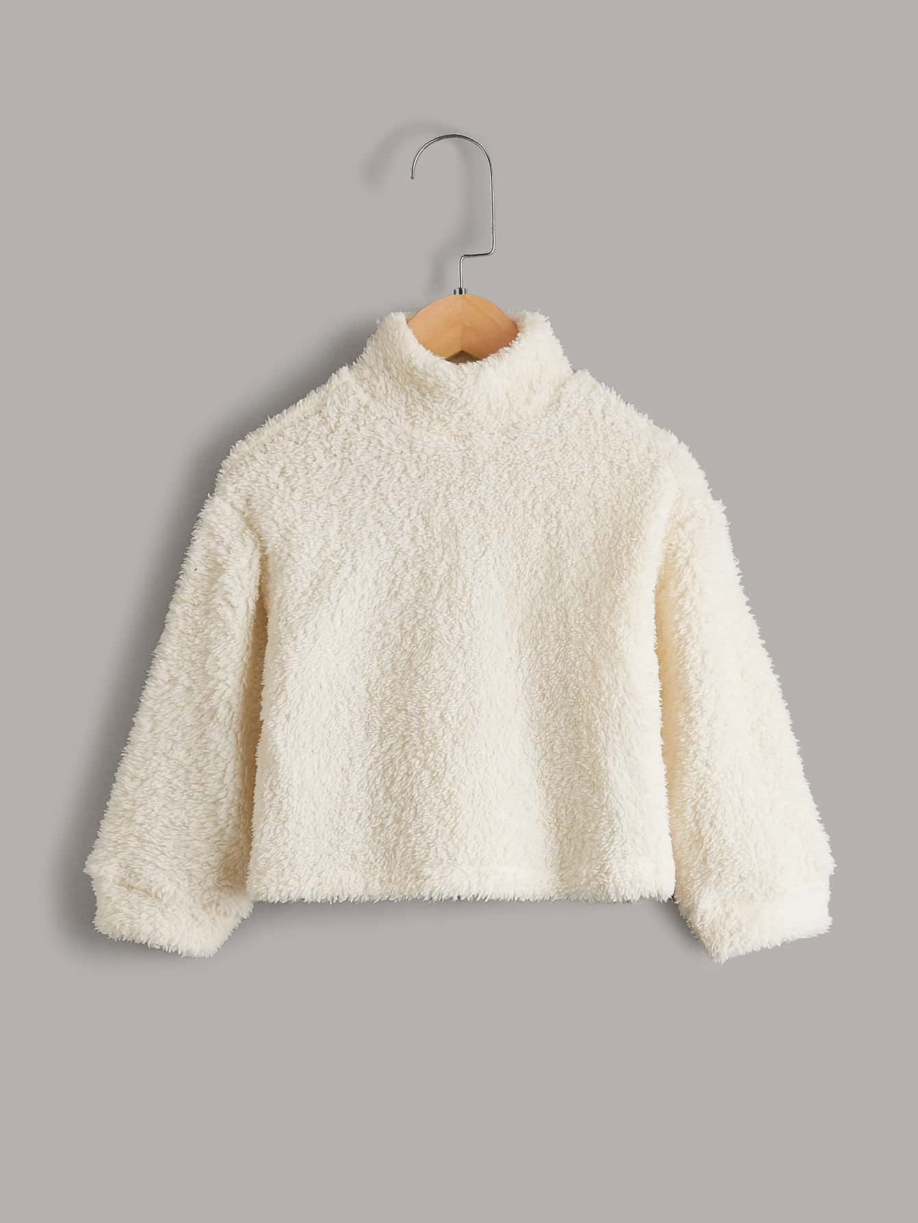 SHEIN Leap Crew Young Girl Mock Neck Teddy Sweatshirt - Beige - View 1