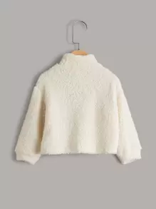 SHEIN Leap Crew Young Girl Mock Neck Teddy Sweatshirt - Beige - View 2