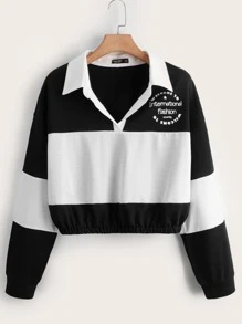 Sudadera con estampado de letra de dos tonos de hombros caídos