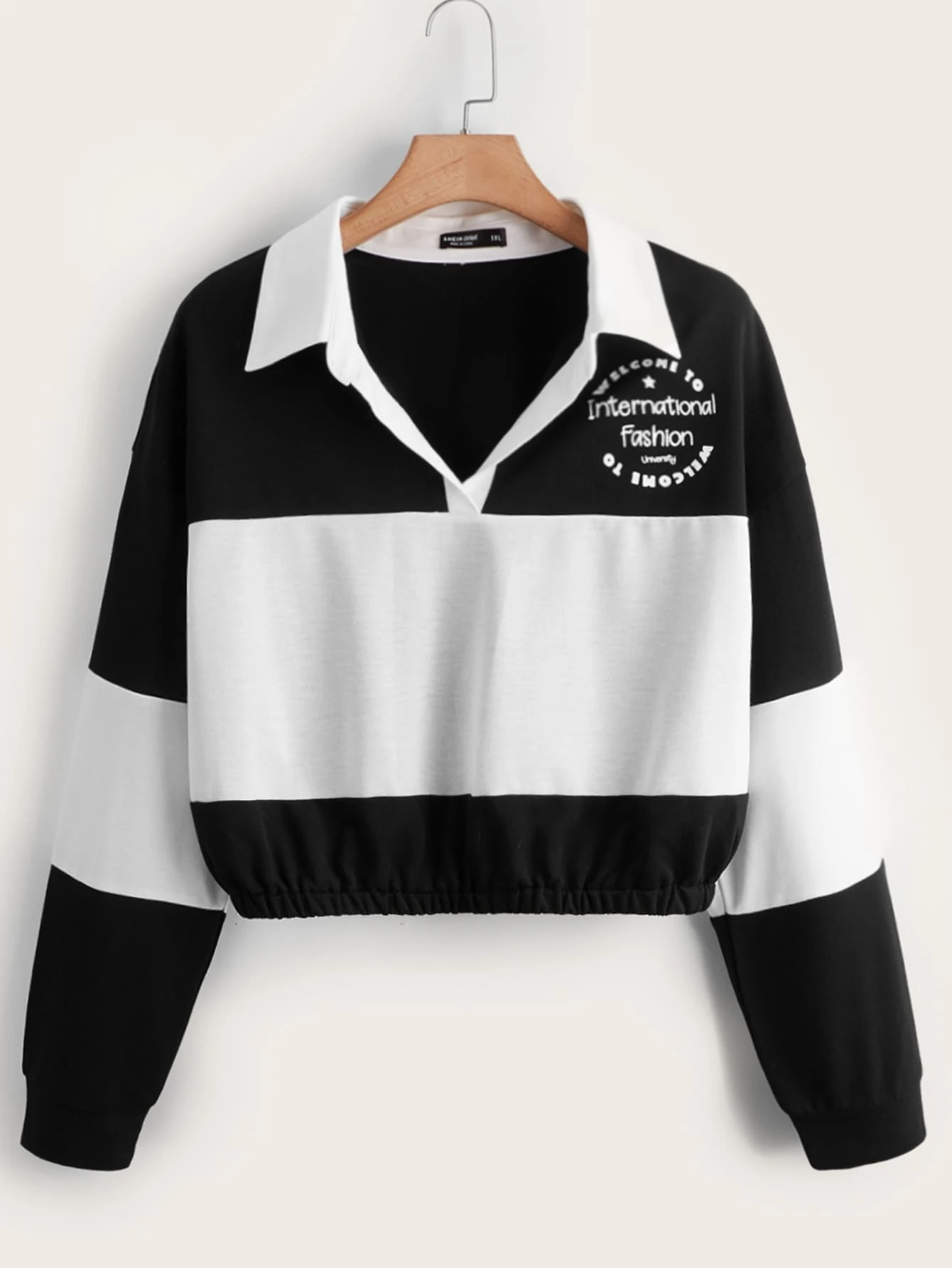 Sudadera con estampado de letra de dos tonos de hombros caídos