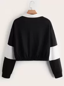 Sudadera con estampado de letra de dos tonos de hombros caídos