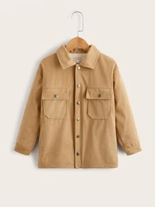 SHEIN 男孩翻蓋口袋燈芯絨大衣