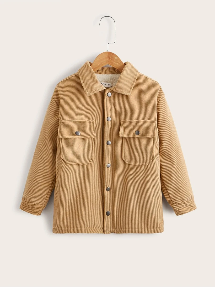 SHEIN 男孩翻蓋口袋燈芯絨大衣