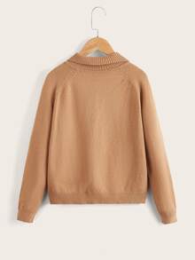 SHEIN Boys Raglan Sleeve Double Pocket Cardigan - Brown - View 2