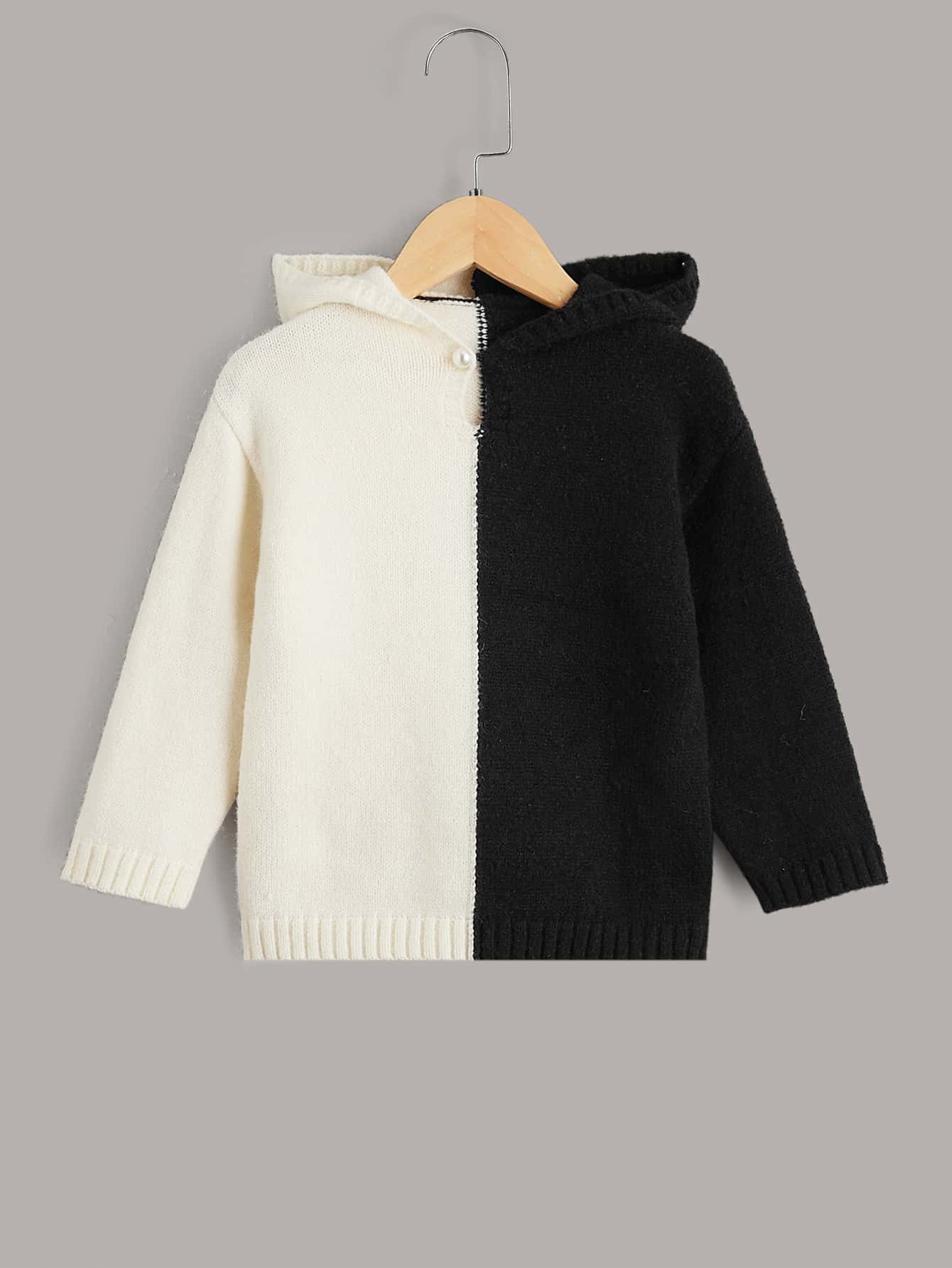 Toddler Girls Two Tone Hooded Jumper - Black and White - View 1