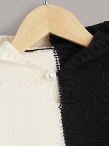 Toddler Girls Two Tone Hooded Jumper - Black and White - View 3