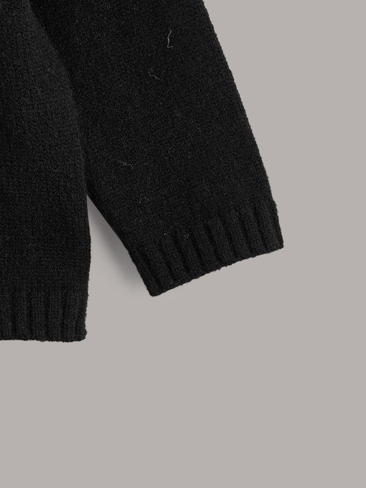 小女童雙色連帽套頭毛衣 - 黑與白 - 查看 4