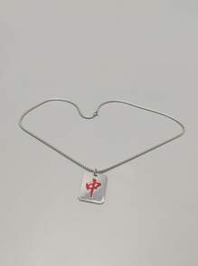 1入組時尚麻將吊墜項鏈適合男士日常裝飾,適用於首飾類禮品和派對 - 銀色 - 查看 2