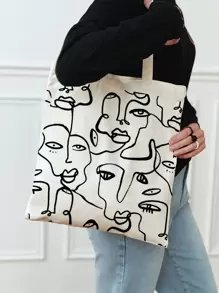 Bolso de compras con gráfico de figura, bolso escolar de gran capacidad, clásico y casual, plegable y portátil, adecuado para adolescentes, mujeres y estudiantes universitarias, perfecto para volver a la escuela, compras, escuela secundaria y universidad, bolso grande tipo tote, mejores ideas de inspiración para el otoño - Beis - Ver 1