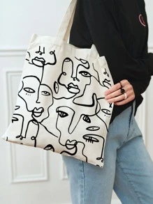 Bolso de compras con gráfico de figura, bolso escolar de gran capacidad, clásico y casual, plegable y portátil, adecuado para adolescentes, mujeres y estudiantes universitarias, perfecto para volver a la escuela, compras, escuela secundaria y universidad, bolso grande tipo tote, mejores ideas de inspiración para el otoño - Beis - Ver 4
