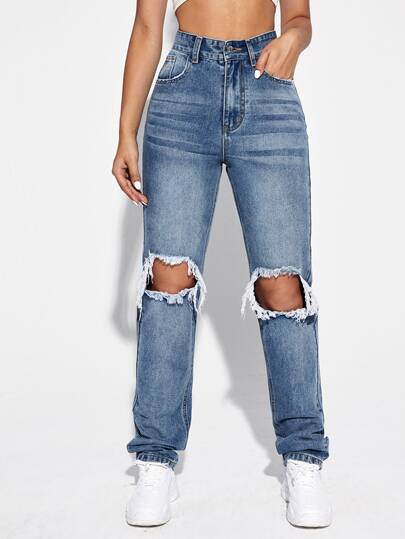 High Waisted Ripped Jeans