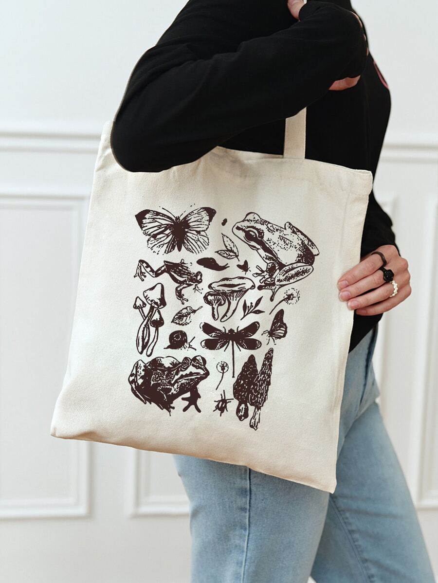 Animal Graphic Shopper Bag - Beige - View 1
