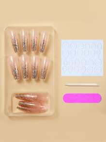 27入組閃光假指甲套裝 - 粉色 - 查看 3