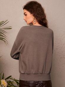 SHEIN Unity Sudadera de manga obispo fruncido - Marrón Mocha - Ver 2